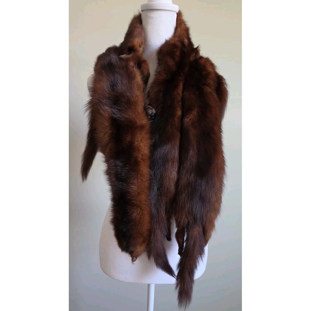 Vintage 5 Pelt Mink Real Fur Stole Scarf Shaw Wrap 50 inches long